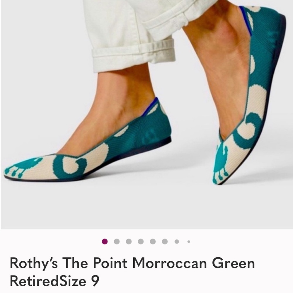Rothy's the pointe Moroccan green rare patterned flats. - Picture 2 of 9